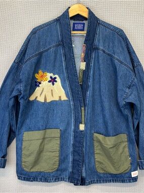 Scotch & Soda Denim Kimono Jacket Mens XL Sakura Weekend Edition Artwork